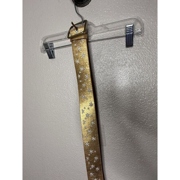 Linea Pelle Womens 2" Wide Leather Belt Gold Floral Embroidered Size L Large - Picture 7 of 14